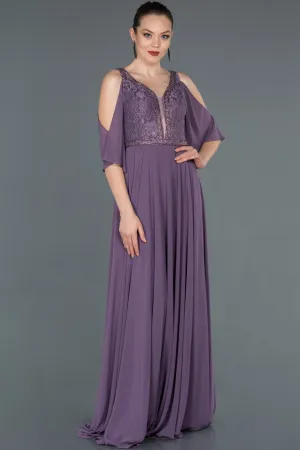 16682 Lilac Stone Embroidered Lace Chiffon Dress