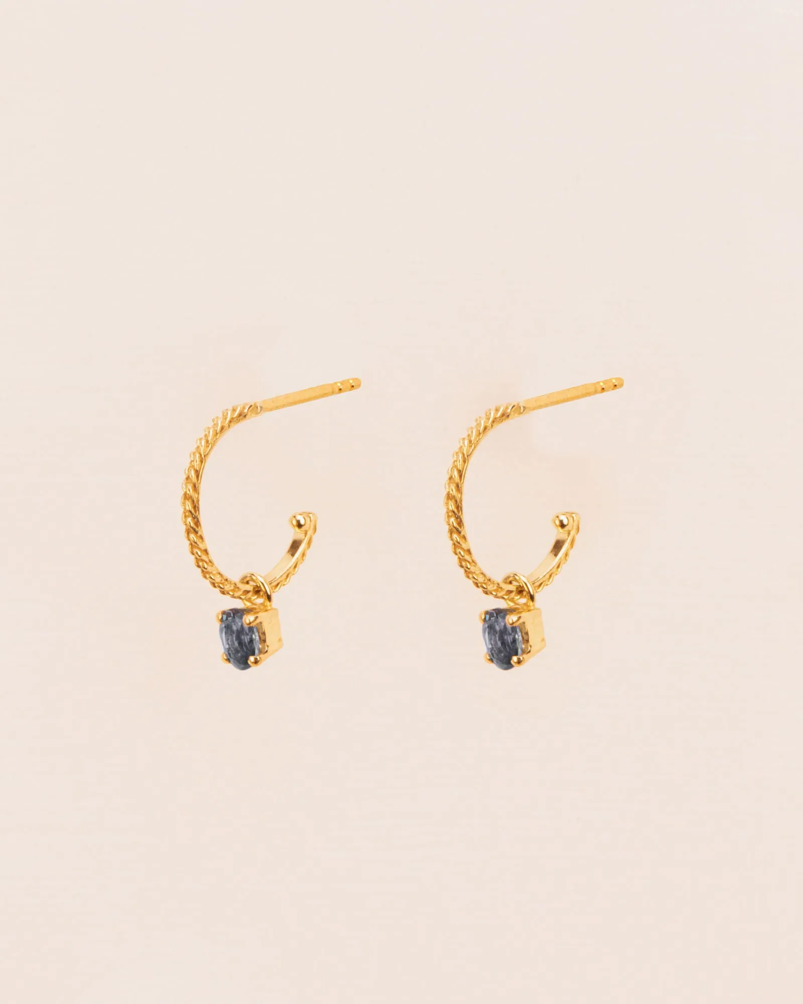 18K Gold Hoops w. London Blue Topaz