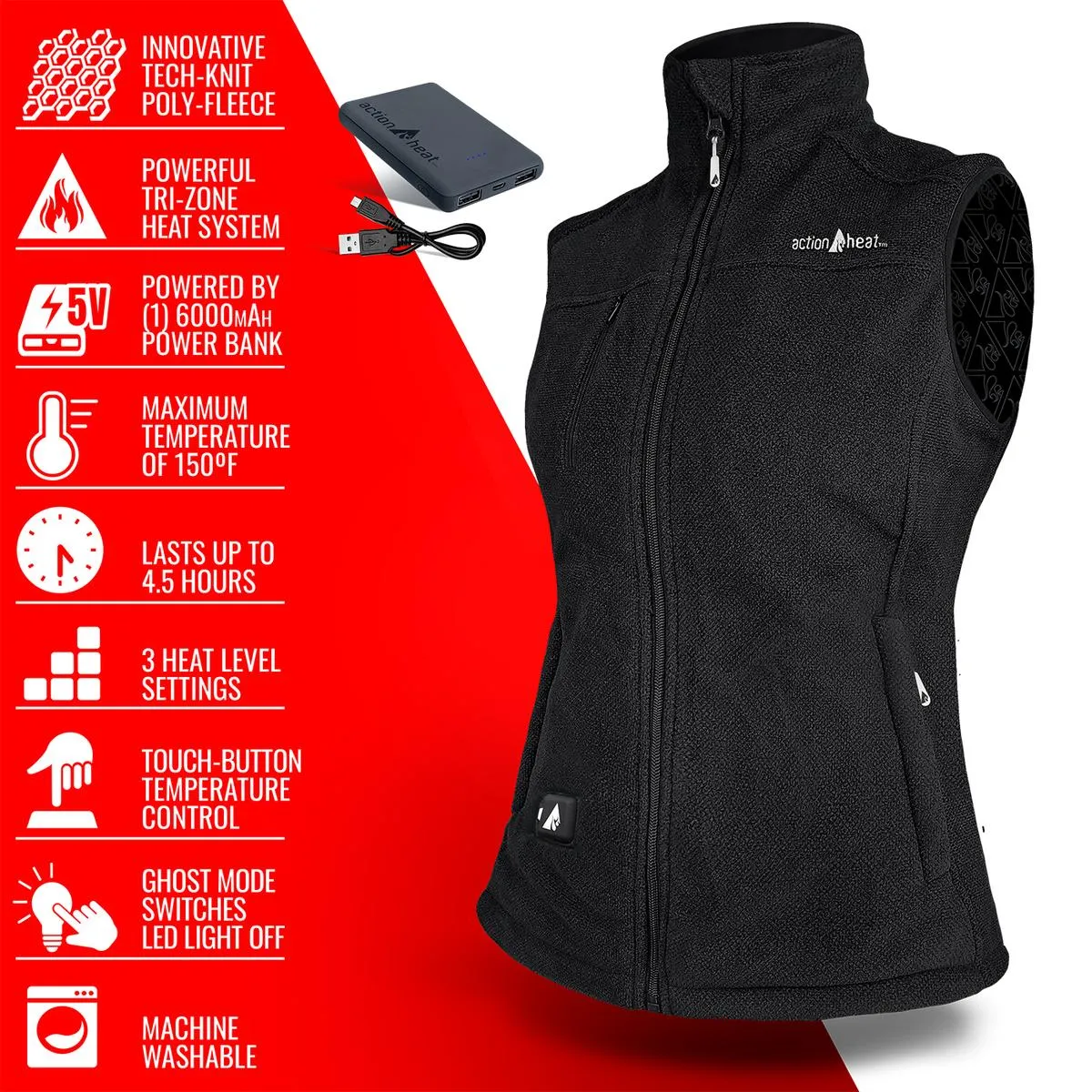 ActionHeat 5V Performance Fleece Battery Heated Vest - Women's