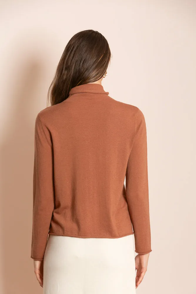 Amaya 100% Merino Wool Turtle Neck Sweater in Brown