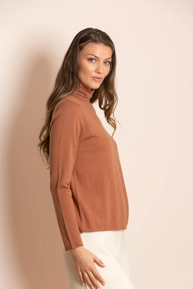 Amaya 100% Merino Wool Turtle Neck Sweater in Brown