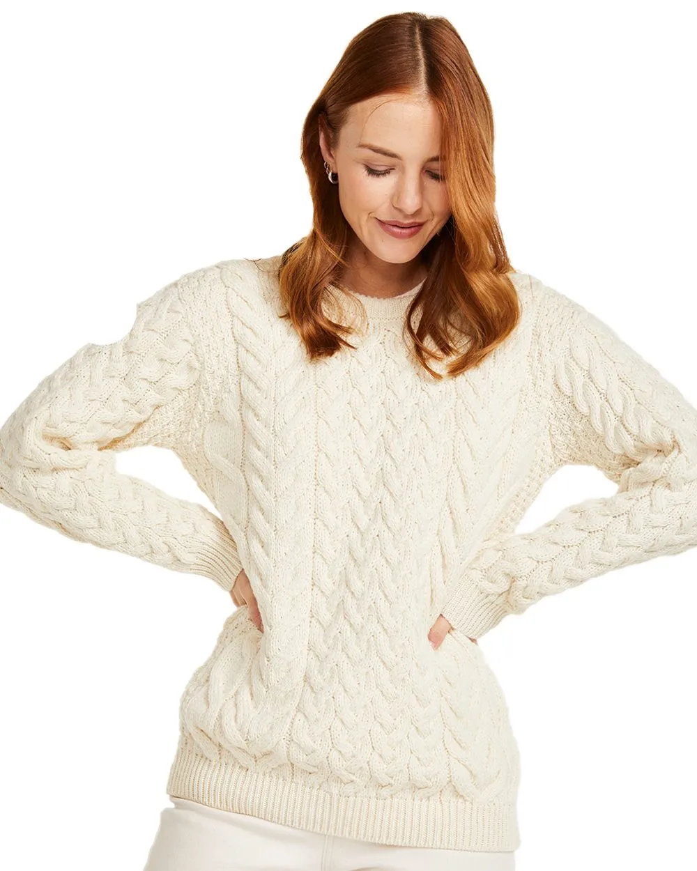 Aran Merino Wool Crew Neck Jumper