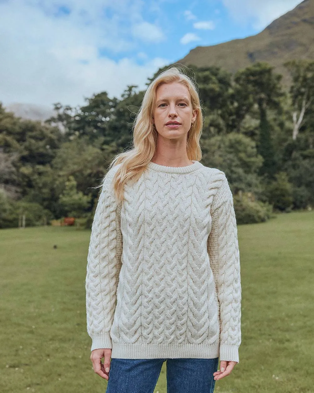 Aran Merino Wool Crew Neck Jumper