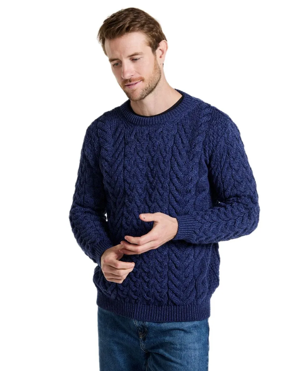 Aran Merino Wool Crew Neck Jumper