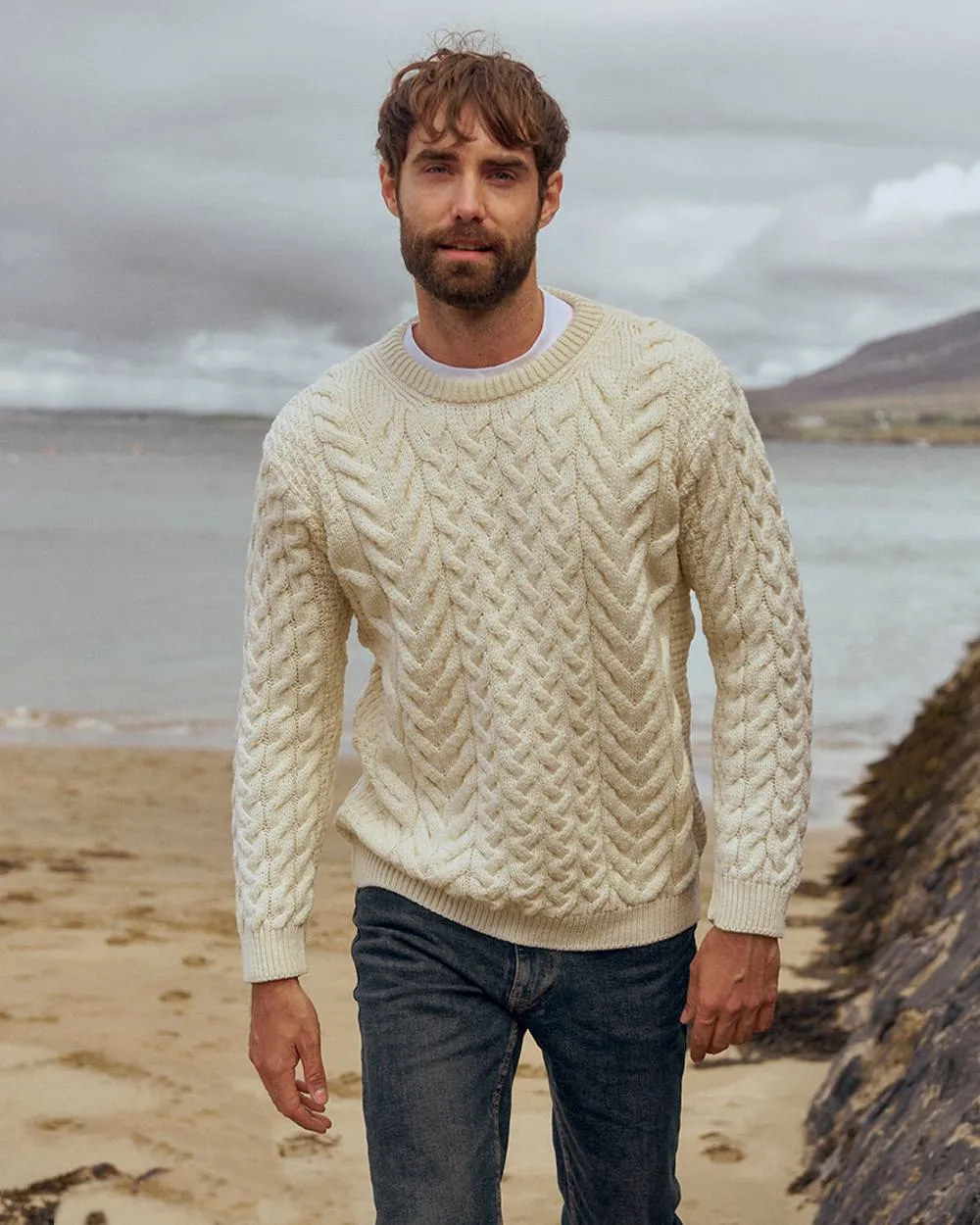 Aran Merino Wool Crew Neck Jumper