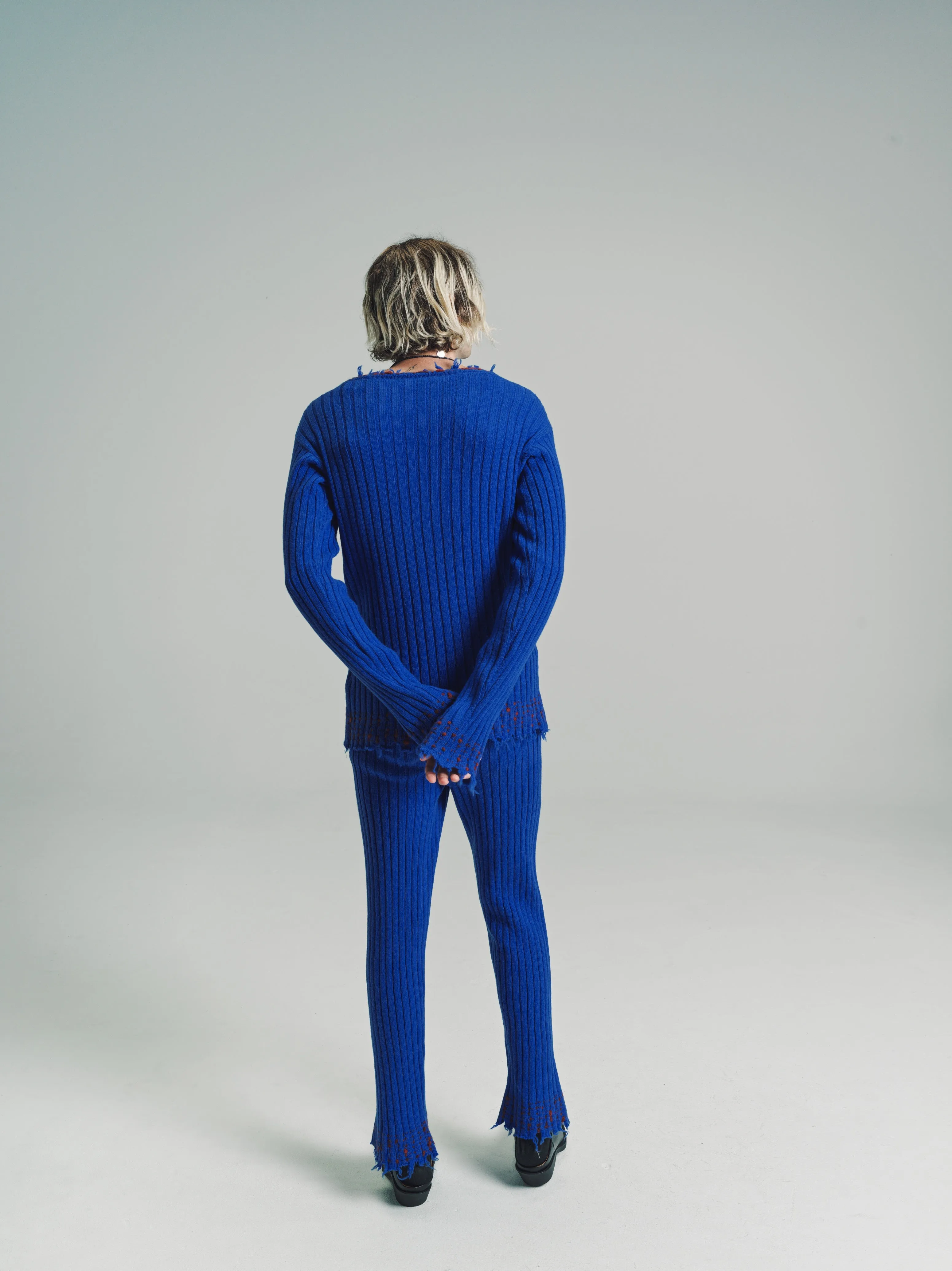 Astral Blue Wool Soft Ribbed Mending Sweater