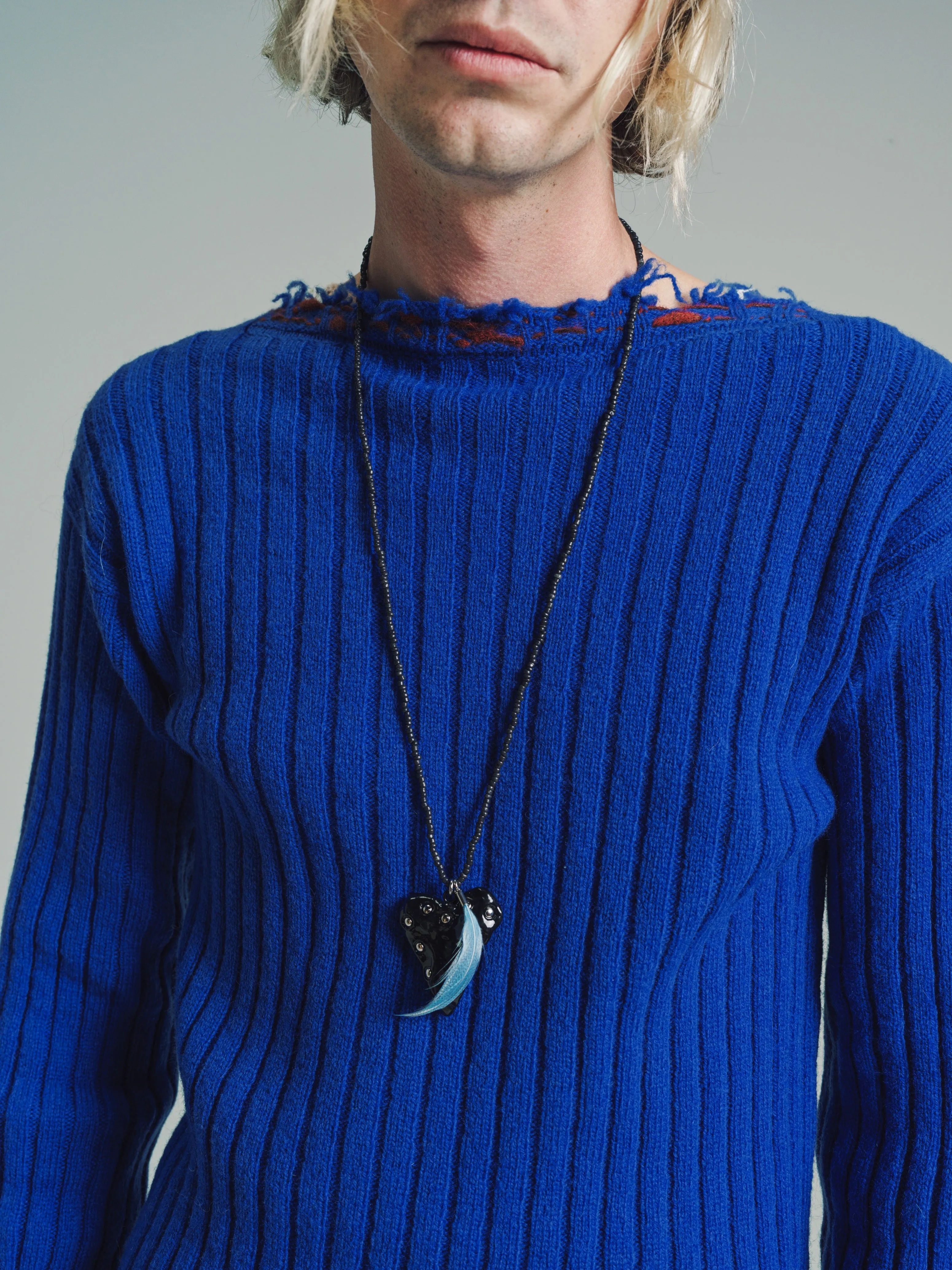 Astral Blue Wool Soft Ribbed Mending Sweater