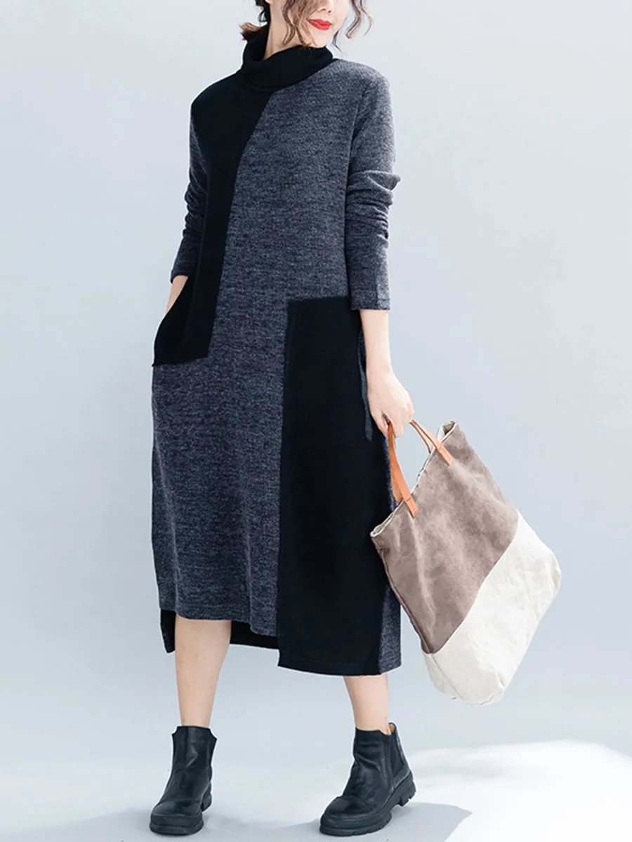 Autumn And Winter Ladies Casual Color Matching Sweater Dress