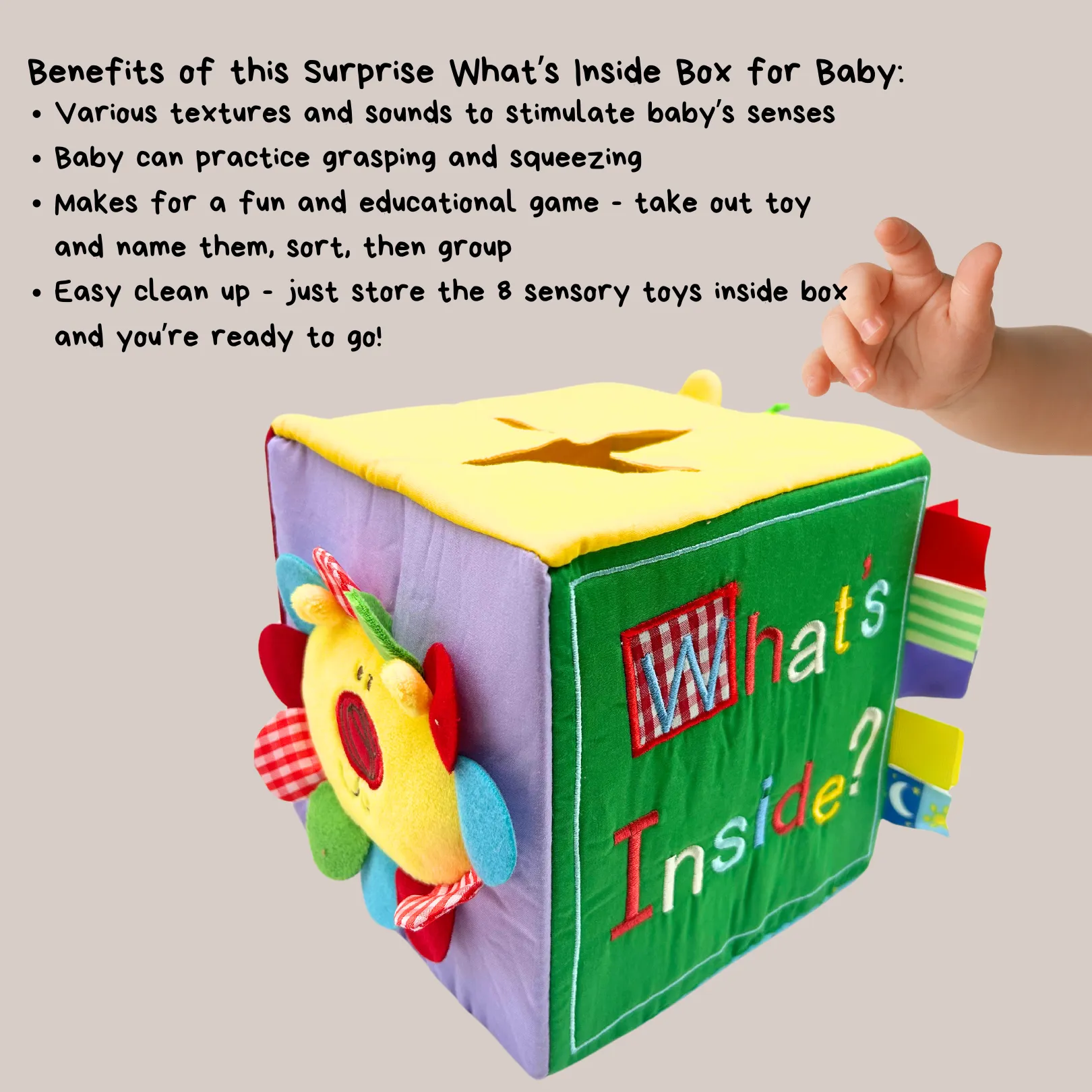 Baby Surprise Box with 8 Colorful Sensory Baby Toys