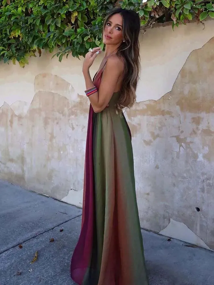 Backless Chiffon Beach Sling Maxi Dress