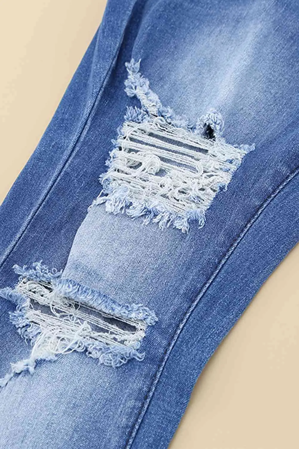 Baeful Distressed Flare Leg Jeans with Pockets