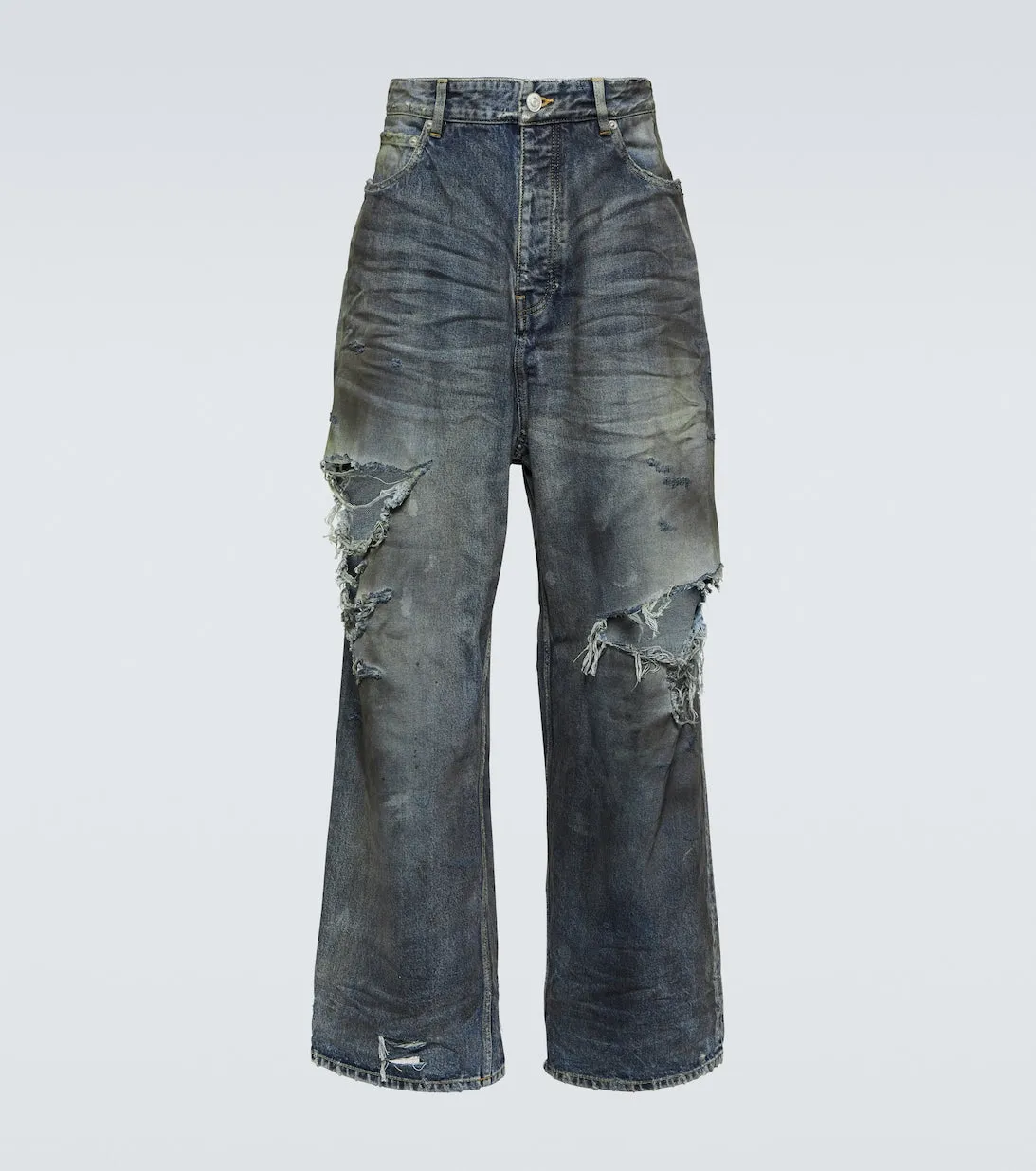 Balenciaga Wide Leg Distressed Jeans, Blue