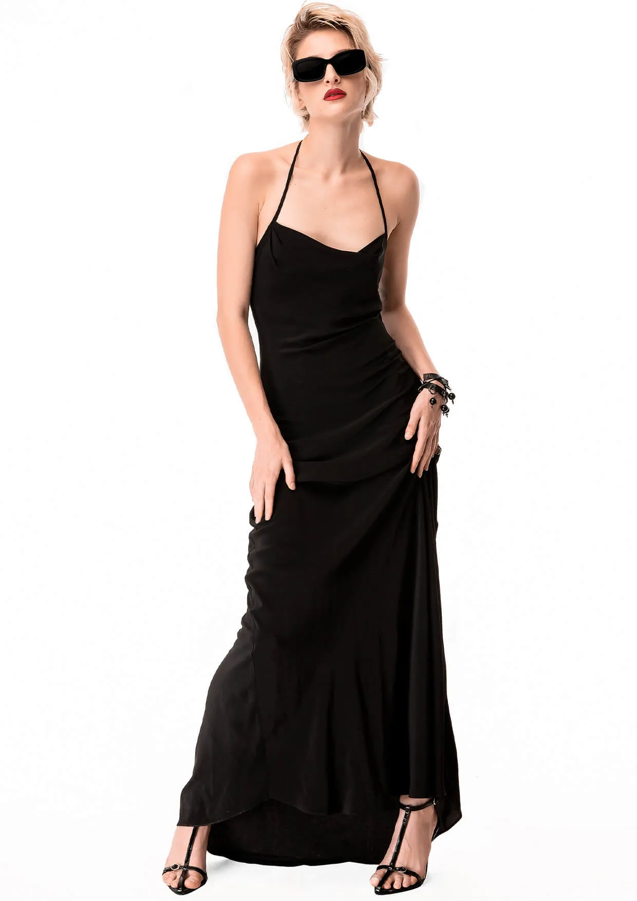 Black Cut-Out Halter Maxi Dress