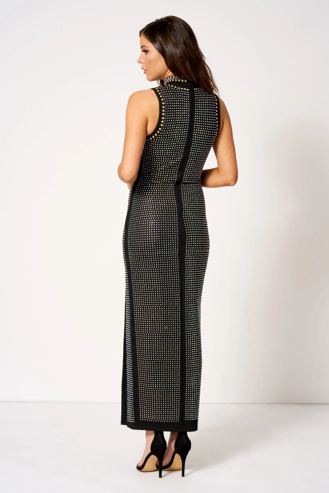 Black Embellished Split Maxi Dress