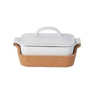 Casafina Ensemble 10" Rectangular White Casserole with Cork Tray