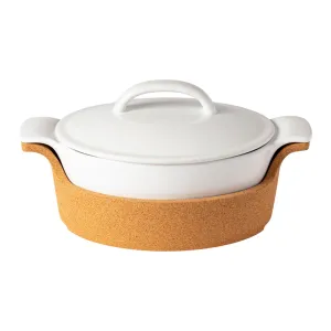 Casafina Ensemble 12" Oval White Casserole with Cork Tray