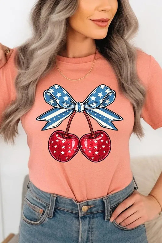 Cherry Coquette USA Bow Graphic T Shirt