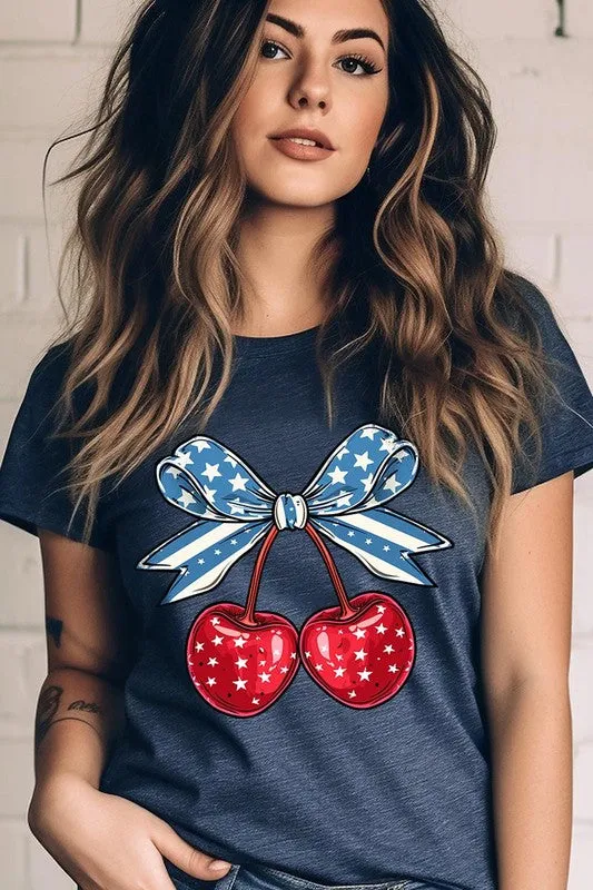 Cherry Coquette USA Bow Graphic T Shirt