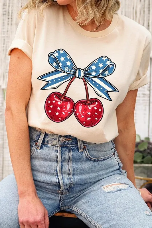 Cherry Coquette USA Bow Graphic T Shirt