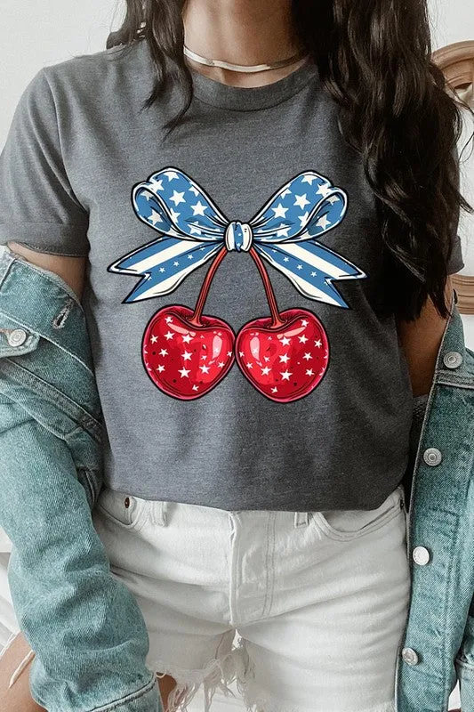 Cherry Coquette USA Bow Graphic T Shirt