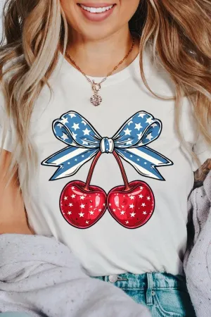 Cherry Coquette USA Bow Graphic T Shirt