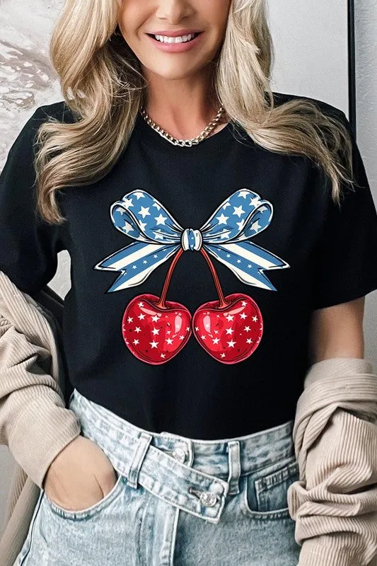 Cherry Coquette USA Bow Graphic T Shirt