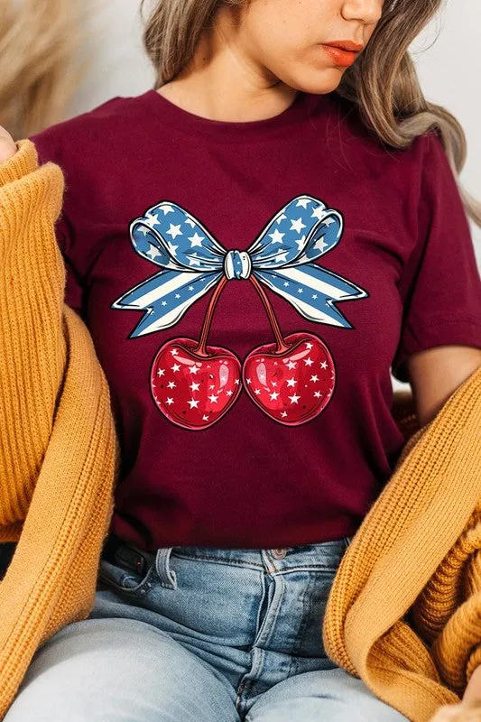 Cherry Coquette USA Bow Graphic T Shirt