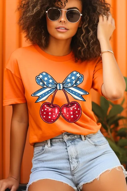 Cherry Coquette USA Bow Graphic T Shirt