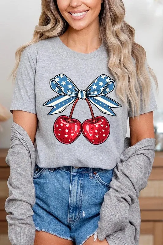 Cherry Coquette USA Bow Graphic T Shirt