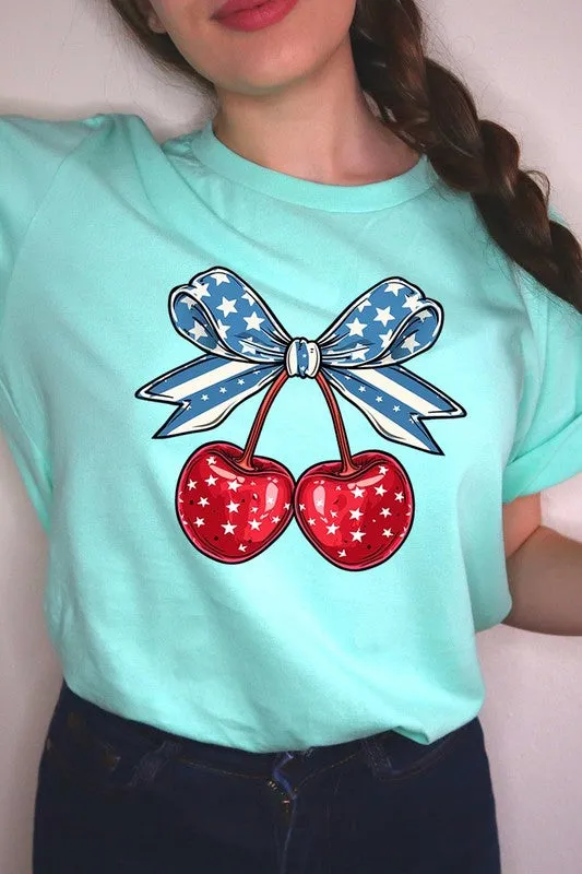 Cherry Coquette USA Bow Graphic T Shirt