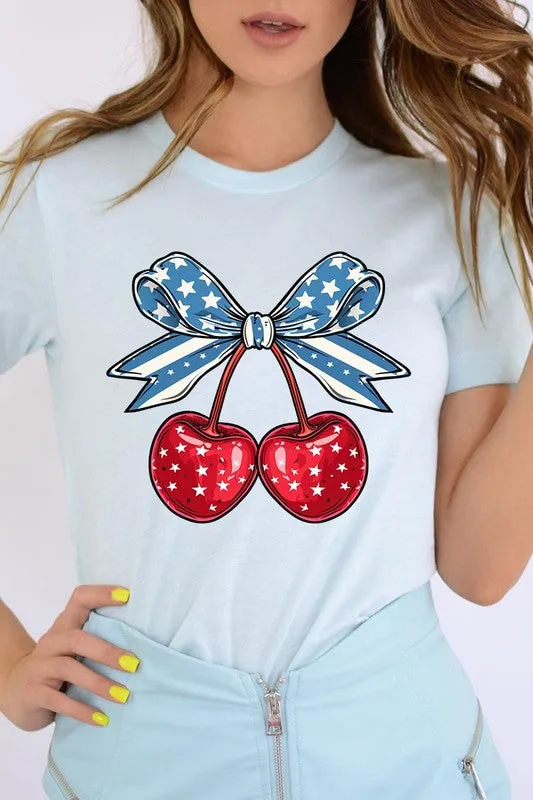 Cherry Coquette USA Bow Graphic T Shirt