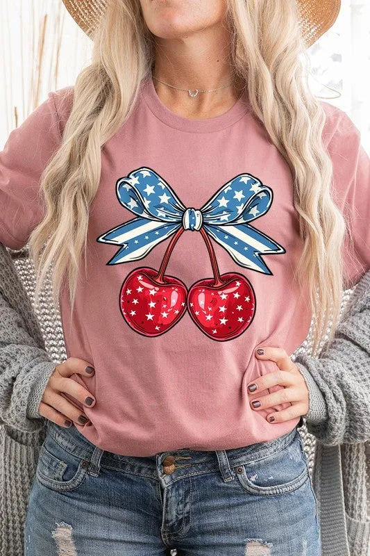 Cherry Coquette USA Bow Graphic T Shirt