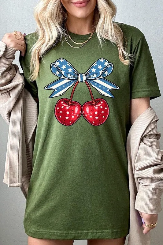 Cherry Coquette USA Bow Graphic T Shirt