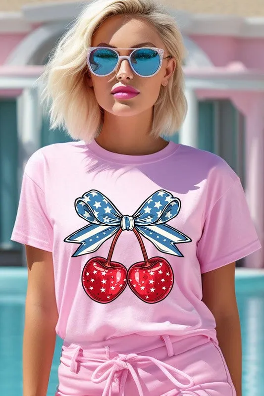 Cherry Coquette USA Bow Graphic T Shirt