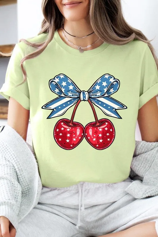 Cherry Coquette USA Bow Graphic T Shirt