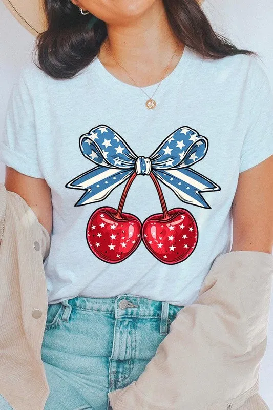 Cherry Coquette USA Bow Graphic T Shirt