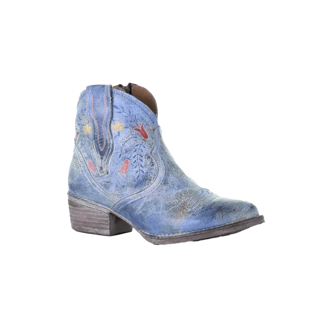 Corral Women's Blue Floral Embroidery Snip Toe Ankle Boot