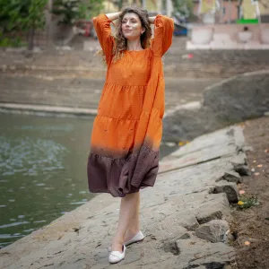 Cotton Ombre Dyed Midi Dress | Orange