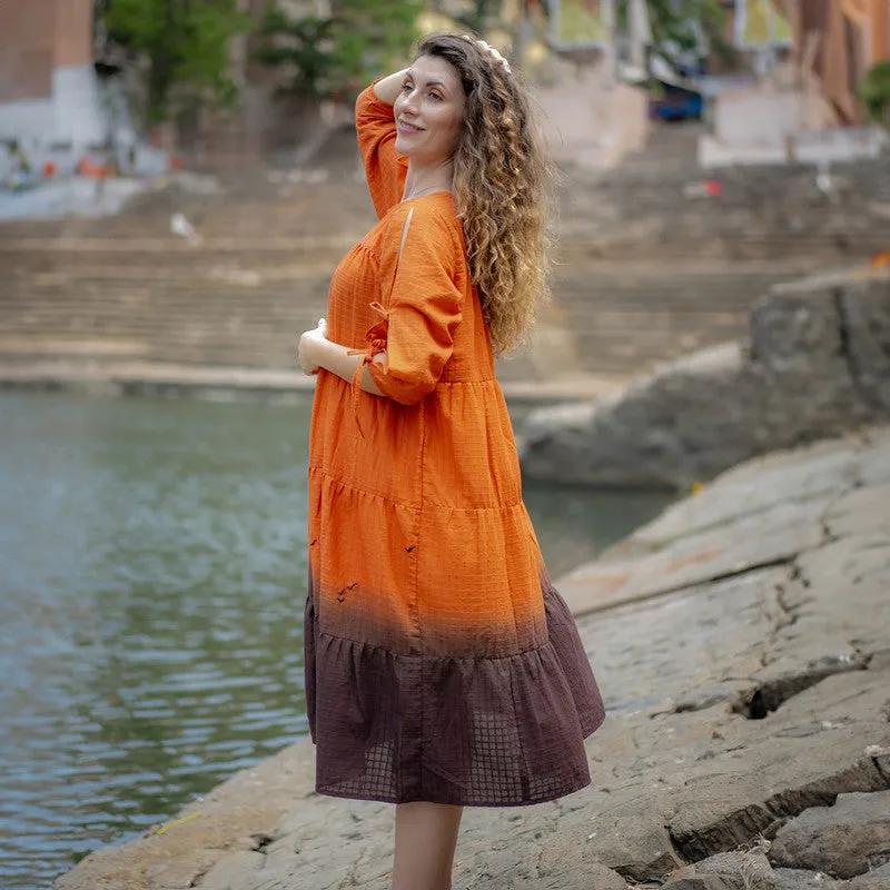 Cotton Ombre Dyed Midi Dress | Orange