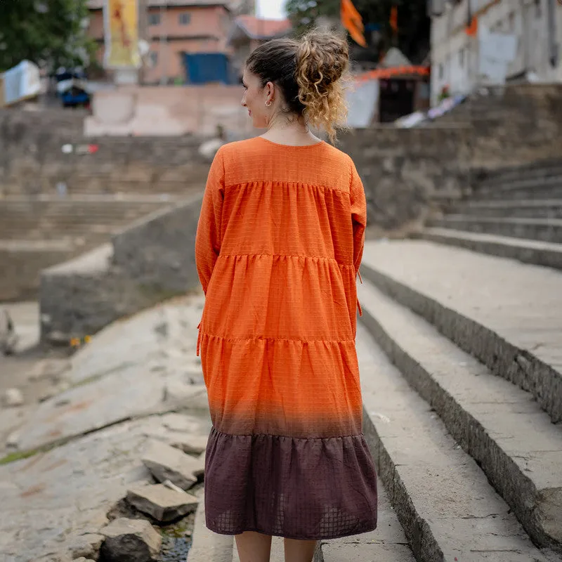 Cotton Ombre Dyed Midi Dress | Orange