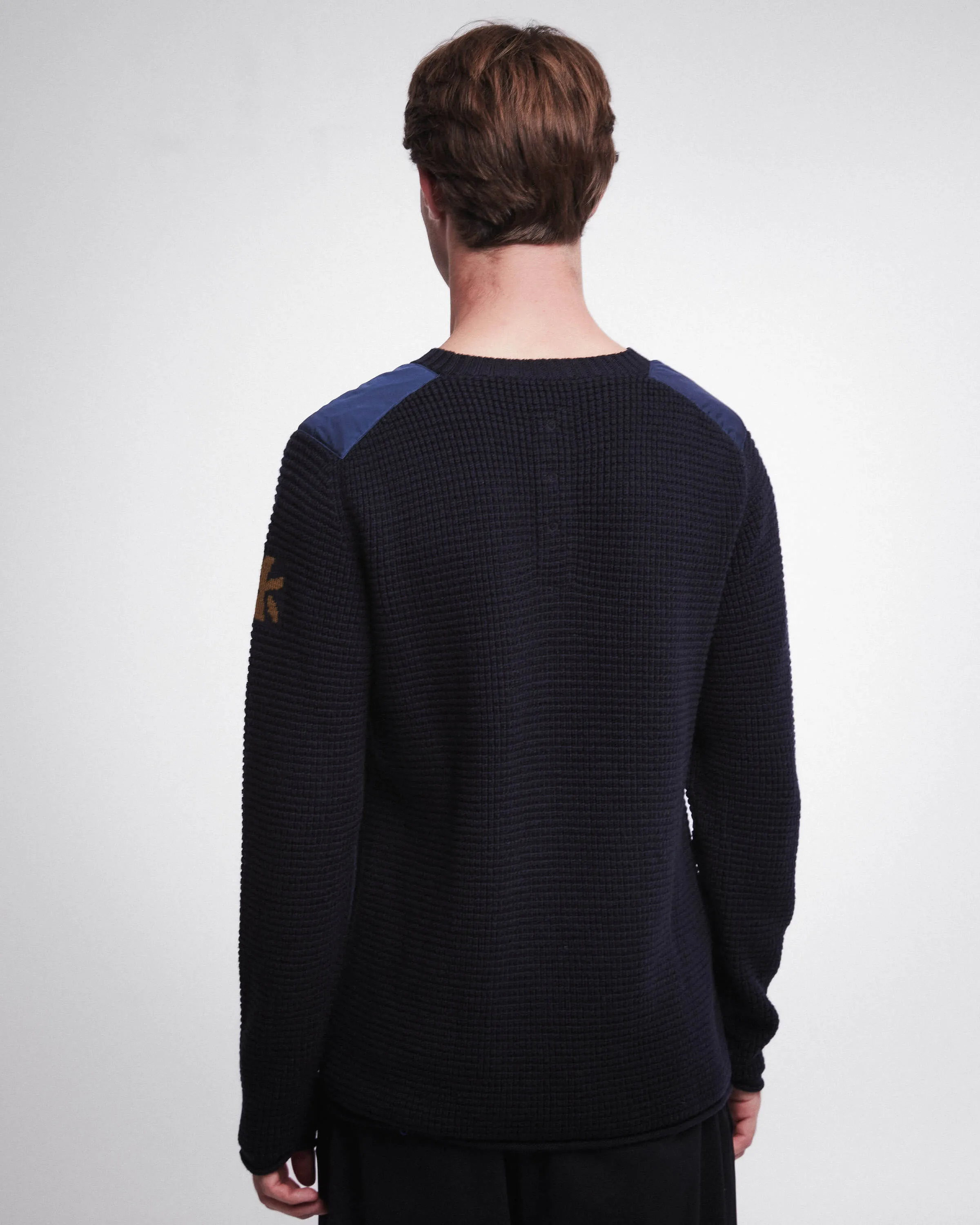 Crewneck Wool Sweater with Nylon Details Blue PMG07300