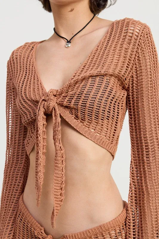 CROCHET CROPPED TOP WITH FRONT TIE