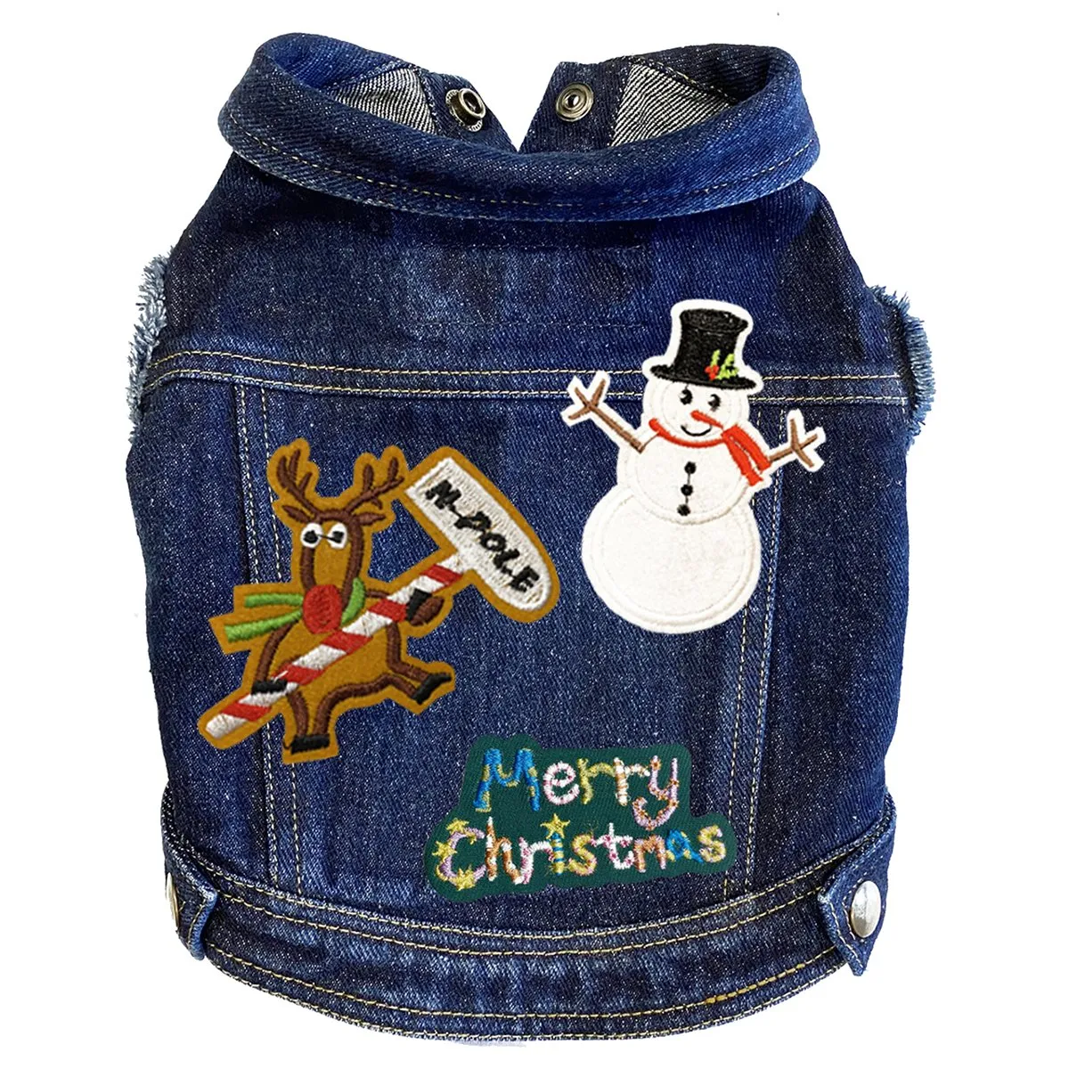 Custom Christmas Denim Dog Jacket North Pole