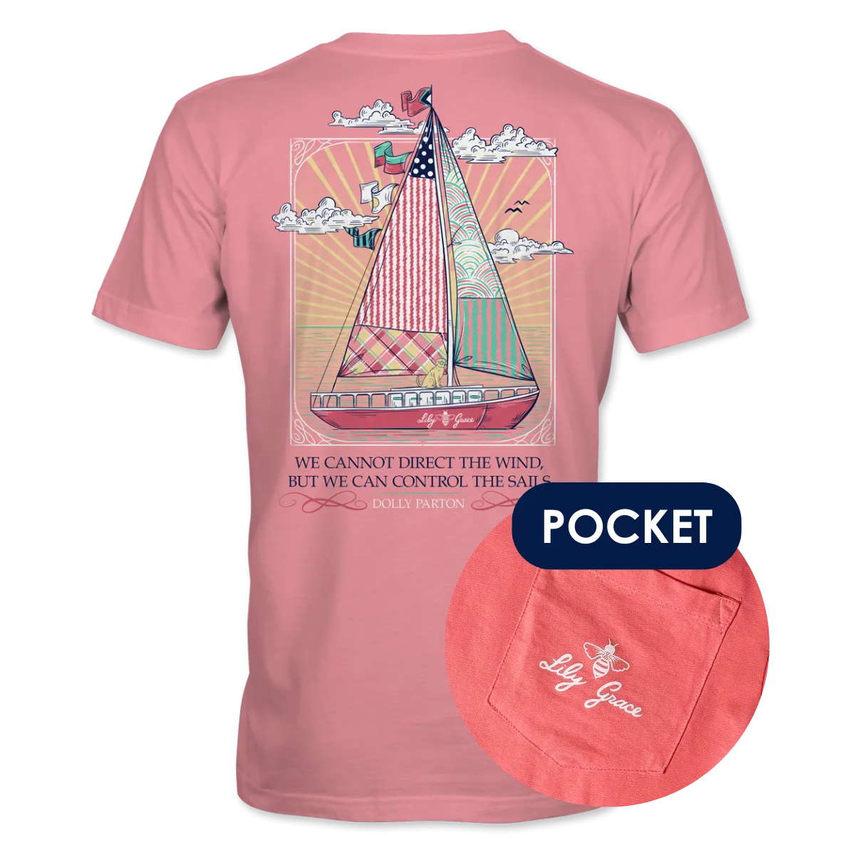 Direct the Wind Sailboat- Dolly Quote with Preppy Pattern T-Shirt