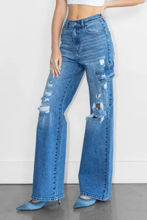 Distressed Wide Leg Cargo Jeans