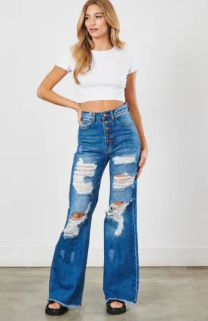 Distressed wide leg