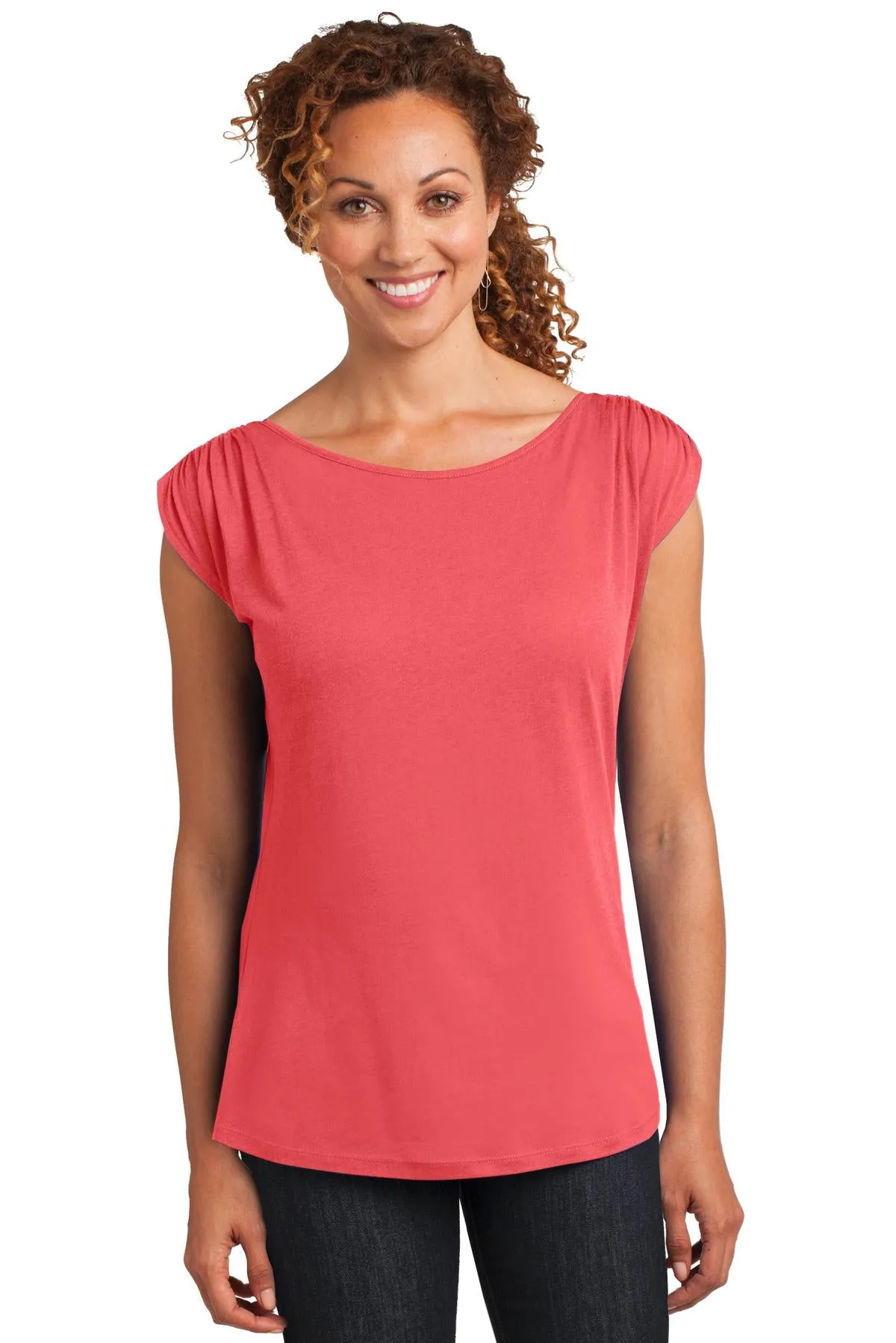 District Made Ladies Modal Blend Gathered Shoulder Tee. DM483