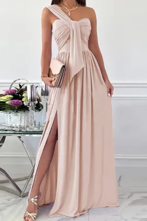 Elegant Formal Solid Asymmetrical Solid Color One Shoulder Irregular Dress Dresses