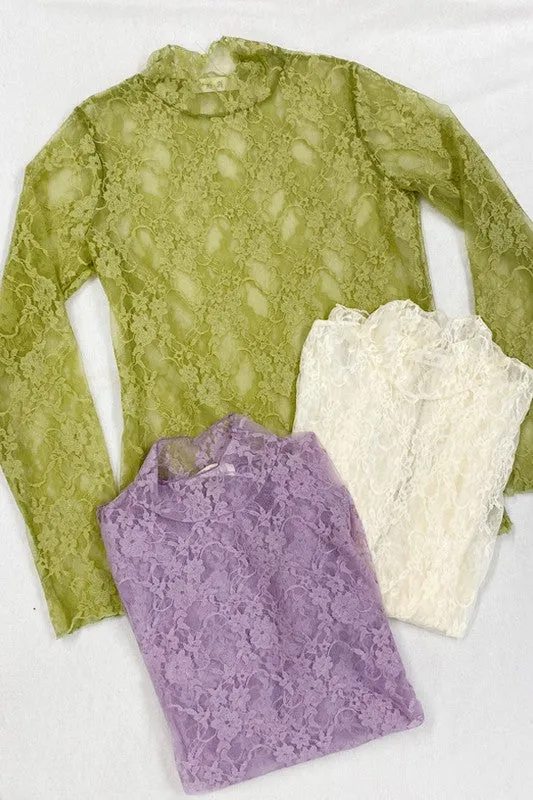 Floral print lace long sleeves top