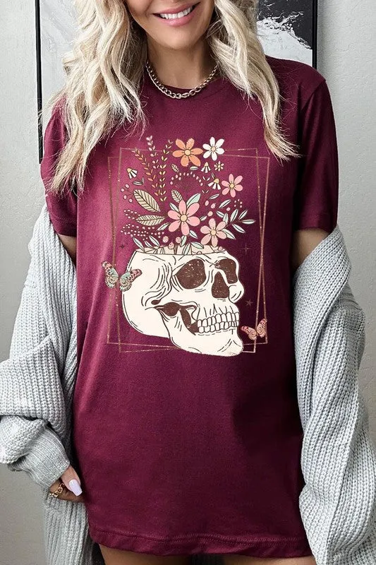 Floral Skull Graphic T Shirt